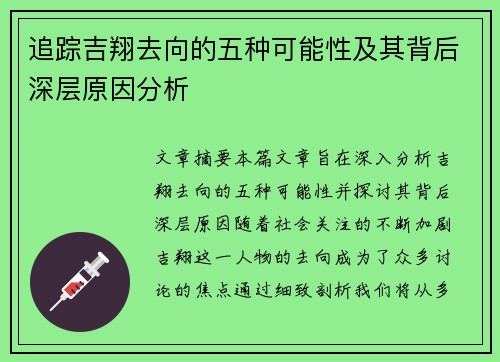 追踪吉翔去向的五种可能性及其背后深层原因分析
