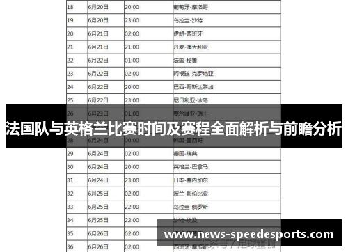 法国队与英格兰比赛时间及赛程全面解析与前瞻分析 法国队与英格兰比赛时间及赛程全面解析与前瞻分析